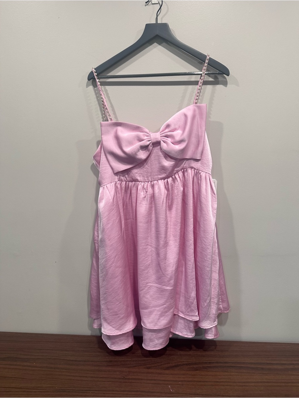 Pink Bow-Front Spaghetti teen dress